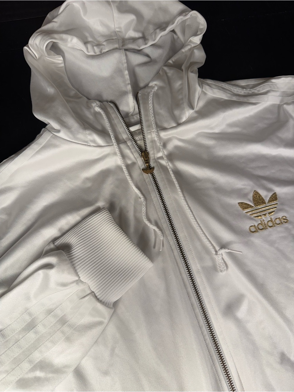 Adidas Originals Chile 62 Wet Look Track Jacket Hoodie White Gold XL